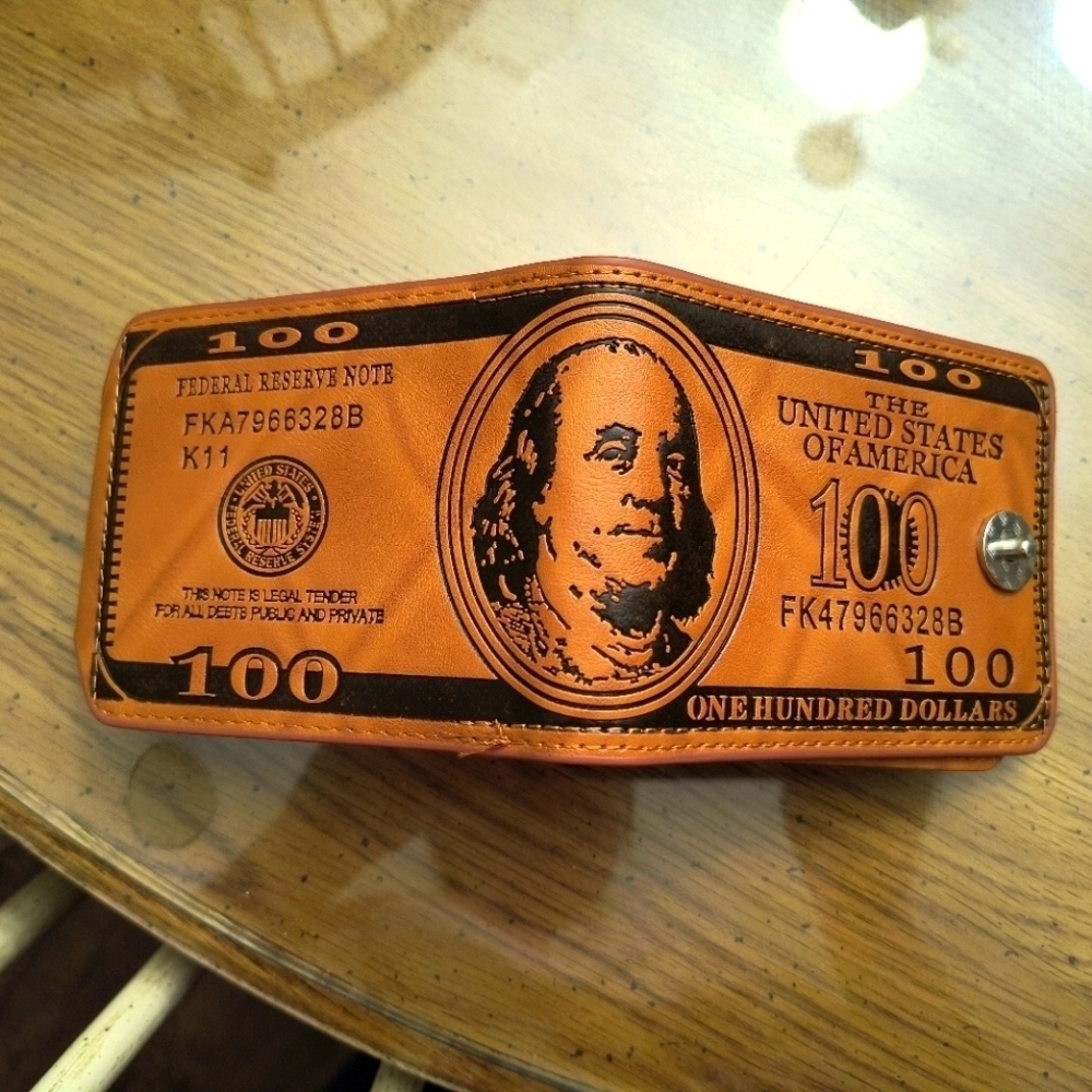 Men’s Brown United States Benjamin Franklin Hundred Dollar Bill Design Wallet